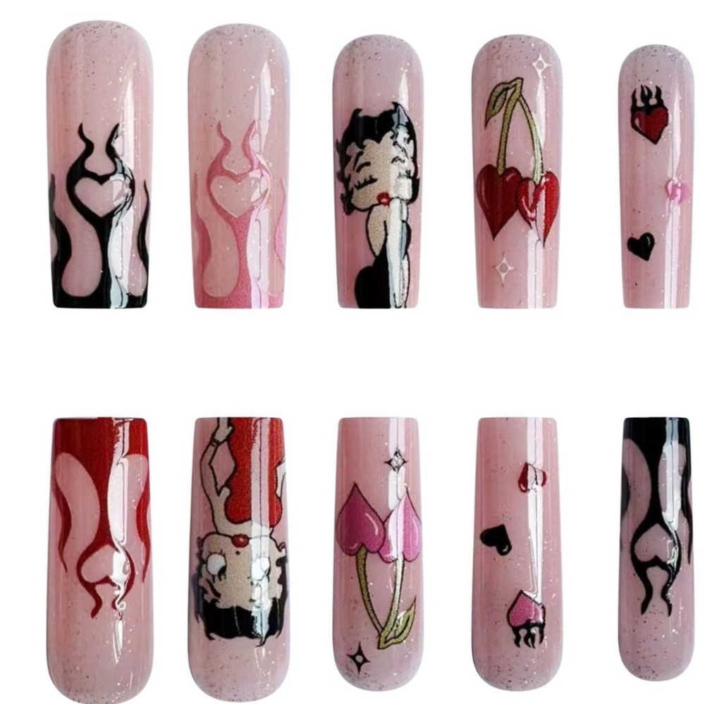 BETTY BOOP Press-On Nails​Betty Boop Press-On Nails ✨ Pink & Red Y2K Retro Manic